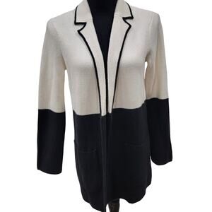 Talbots XSmall Black Ivory Colorblock Open Knit Sweater Cardigan Minimalist